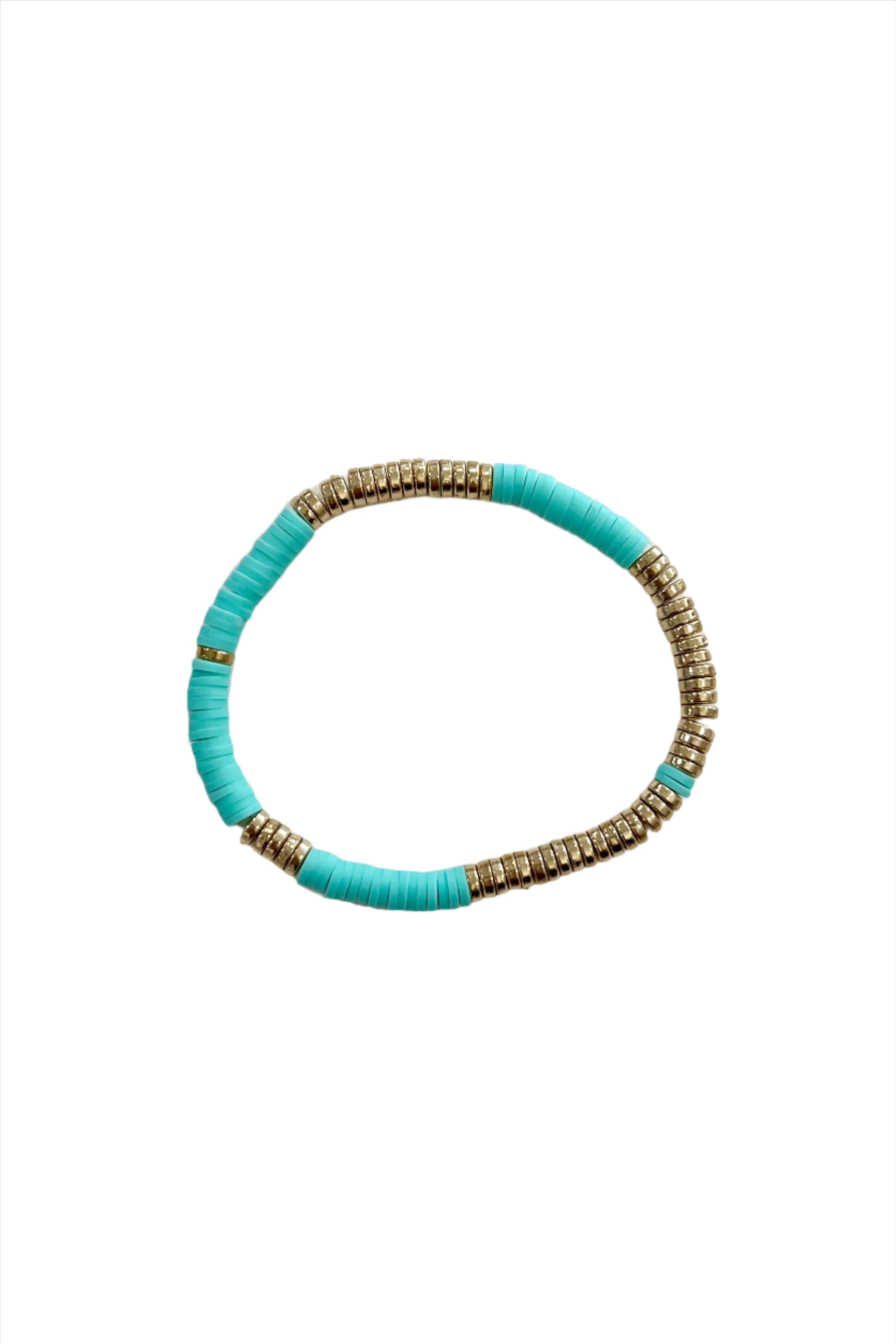 Turquoise and Gold Rubber Bead Stretch Bracelet