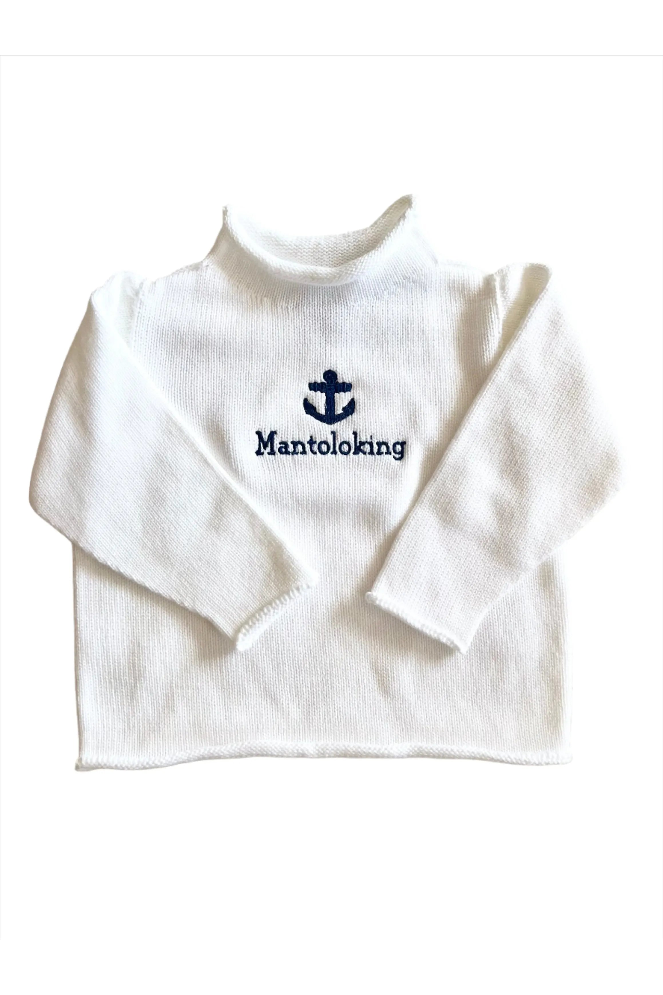 White Mantoloking Embroidered Anchor Jersey Rollneck Baby/Kids Sweater