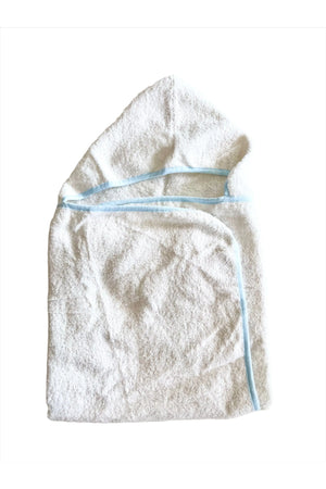 White with Blue Trim Hooded Kids Terry Towel - Carrie Dunham