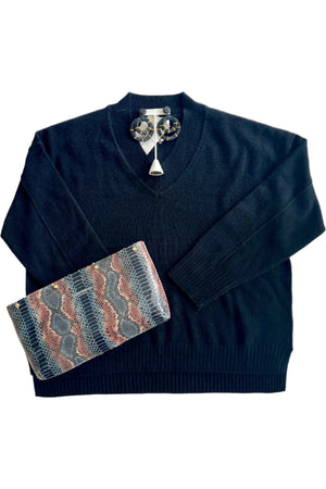 Black V-Neck Cashmere Sweater - Carrie Dunham