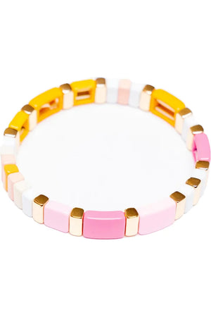 Pink & Orange Tile Stretch Bracelet - Carrie Dunham