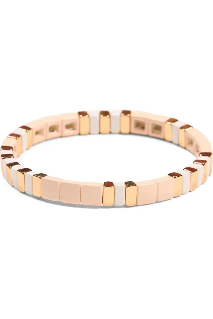 White, Gold & Ivory Tile Stretch Bracelet