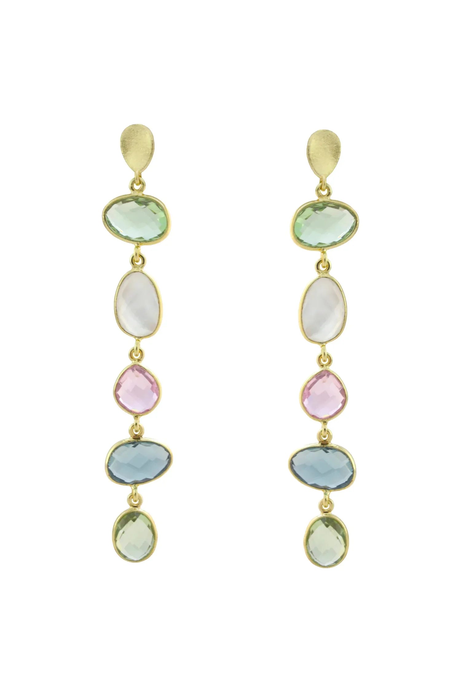 Multi Colored Semi-Precious Asymentrical Drop Earrings