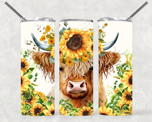 Sunflower Highland Cow Keychain