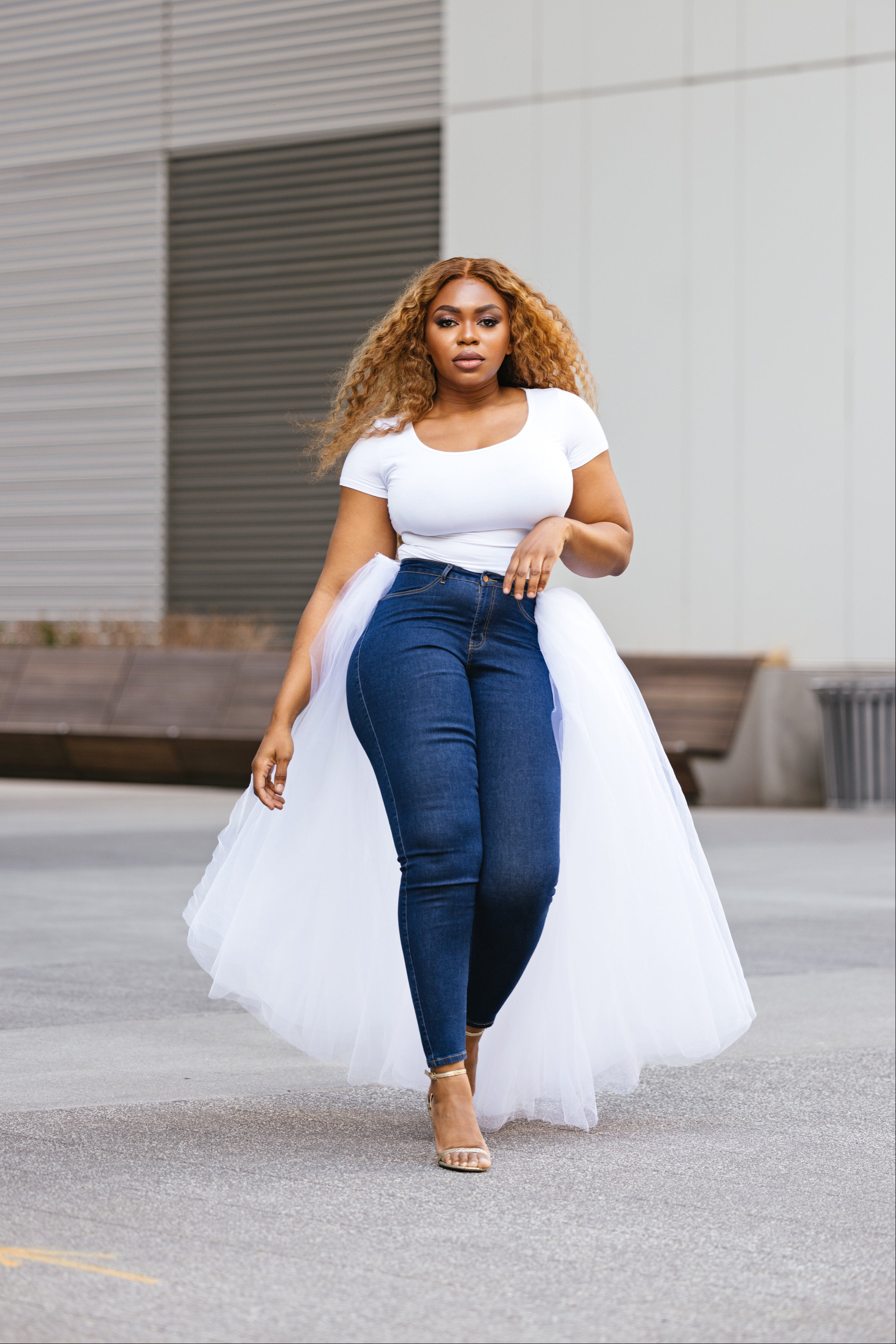 Spring is here Tulle overlay Denim pants