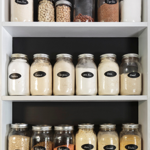 Clear Jars or containers for storing items in a home pantry