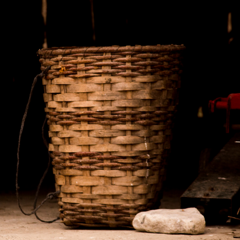 Cane baskets as a decor element in a home pantry