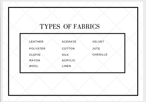 A Table of contents listing the different types of upholstery fabrics for home decor on leelathestore