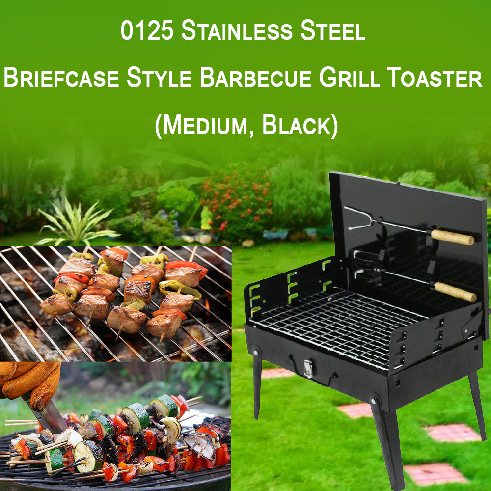 Stainless Steel Briefcase Style Barbecue Grill Toaster (Medium, Black)