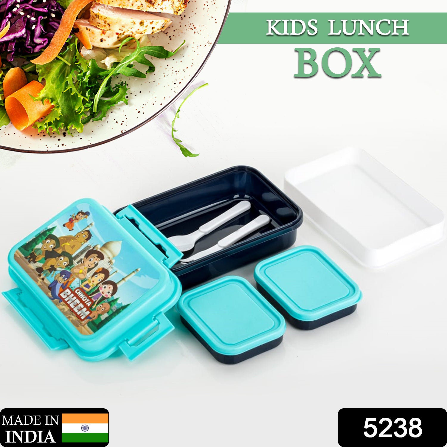 5238 Kids Lunch Box & Air Tight-BPA Free-Inter Lock with 4 Compartment Insulated Lunch Box Plastic Tiffin Box for Boys, Girls & School