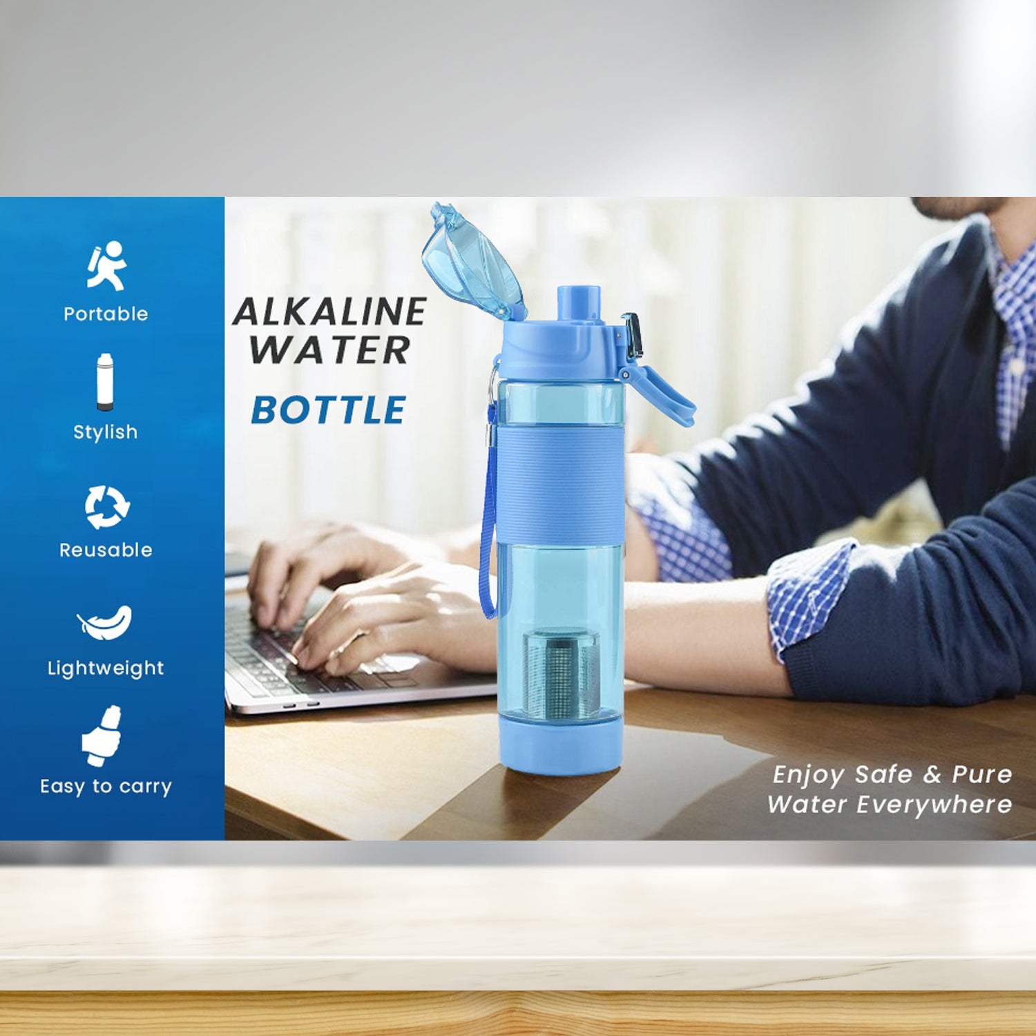 6480 Alkaline Water Bottle, with Food Grade Plastic, Stylish and Portable