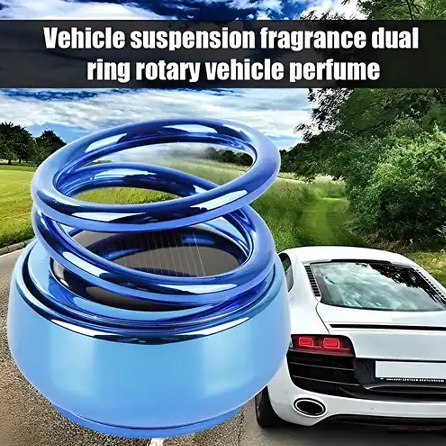 6319 Solar Power Car Aroma Diffuser 360Â°Double Ring Rotating Design, Car Fragrance Diffuser, Car Perfume Air Freshener for Dashboard Home Office