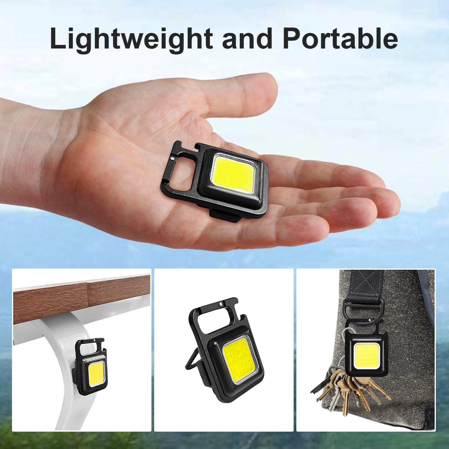 4035 Rechargeable Keychain Mini Flashlight with 4 Light Modes,Ultralight Portable Pocket Light with Folding Bracket Bottle Opener and Magnet Base for Camping Walking