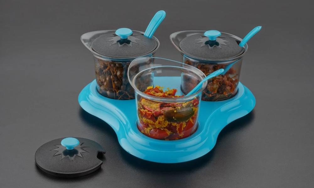 Multipurpose Dining Set Jar and tray holder, Chutneys/Pickles/Spices Jar – 3pc