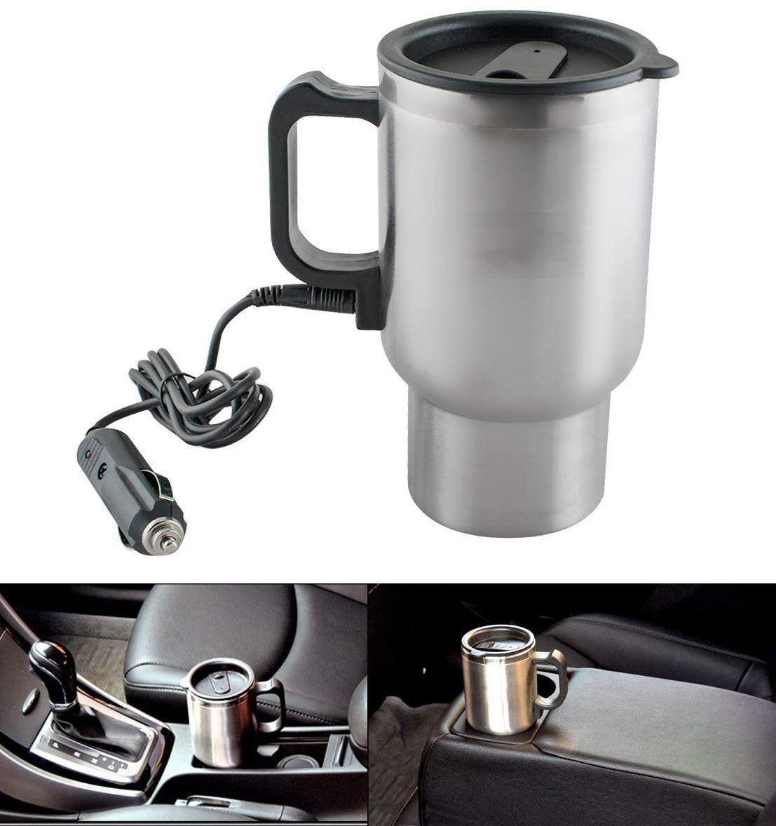 -12V Car Charging Electric Kettle Mug (Silver)