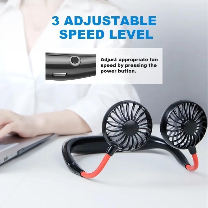 Portable USB Battery Rechargeable Mini Fan – Headphone Design Wearable Neckband Fan