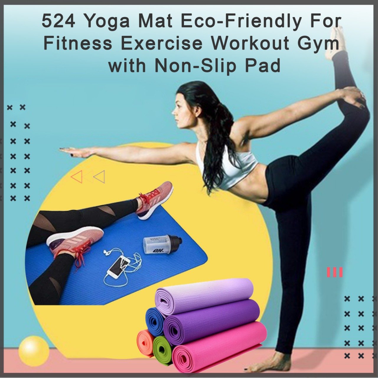 Yoga Mat Eco-Friendly For Fitness Exercise Workout Gym with Non-Slip Pad (180x60xcm) Mix Color