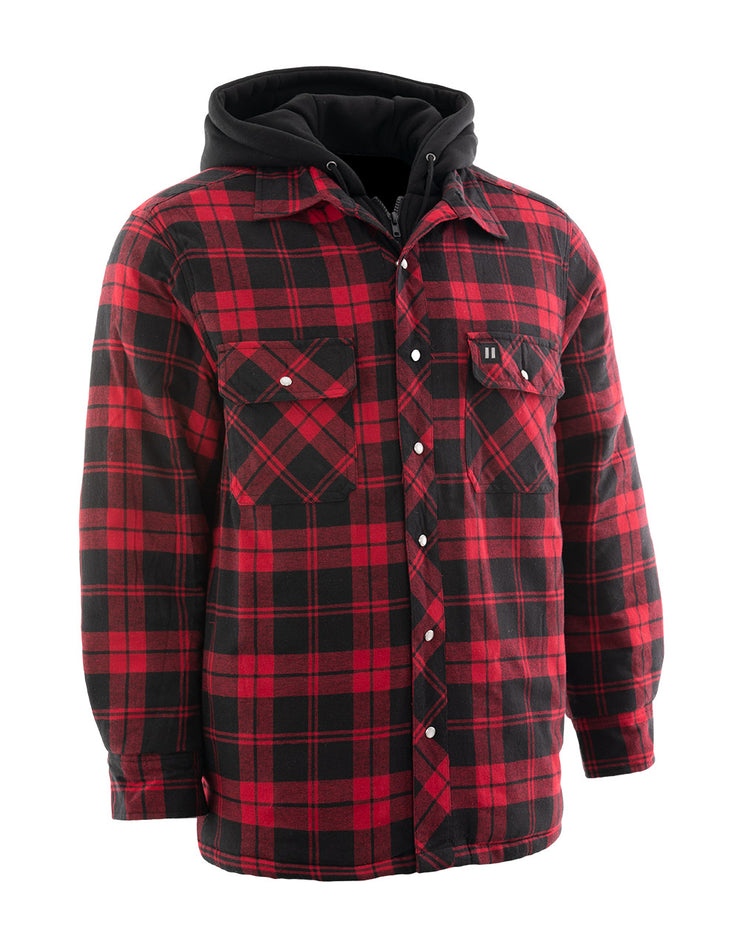 Red Plaid Hooded Quilted Flannel Shirt Jacket â Hi Vis Safety