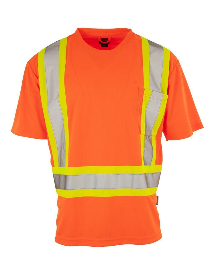 Custom Printed Hi Vis Crew Neck Short Sleeve Safety Tee Shirt with Che