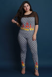 Checkered Flame Mesh Crop Top With Leggings Set
