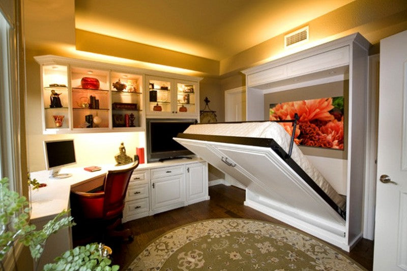 Creative-Home-Office-Storage-Ideas-800x533 A home office with fold out bed, that folds down from a white wardrobe