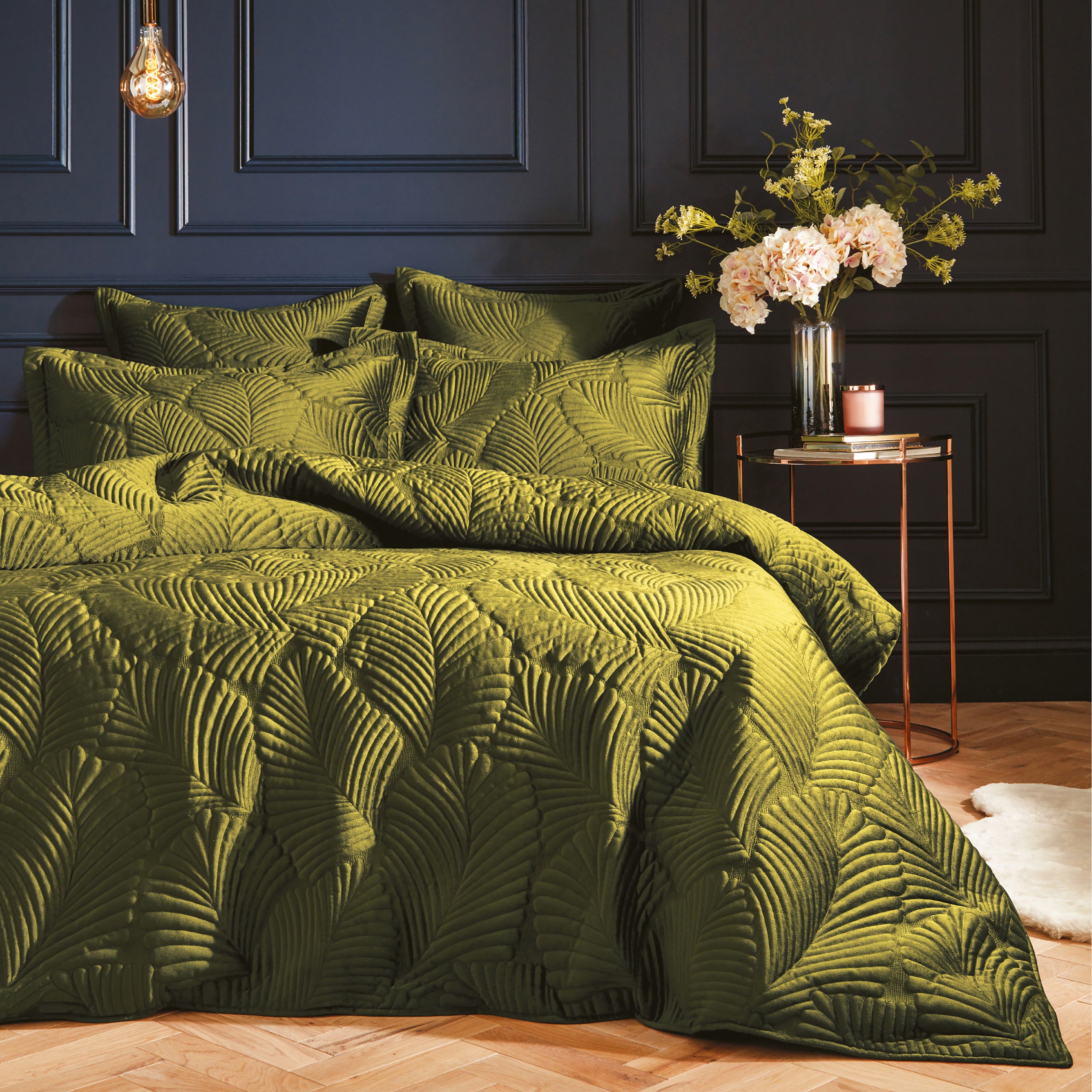 Moss Paoletti Palmeria Quilted Velvet Duvet Cover Bedding Set | Terrys