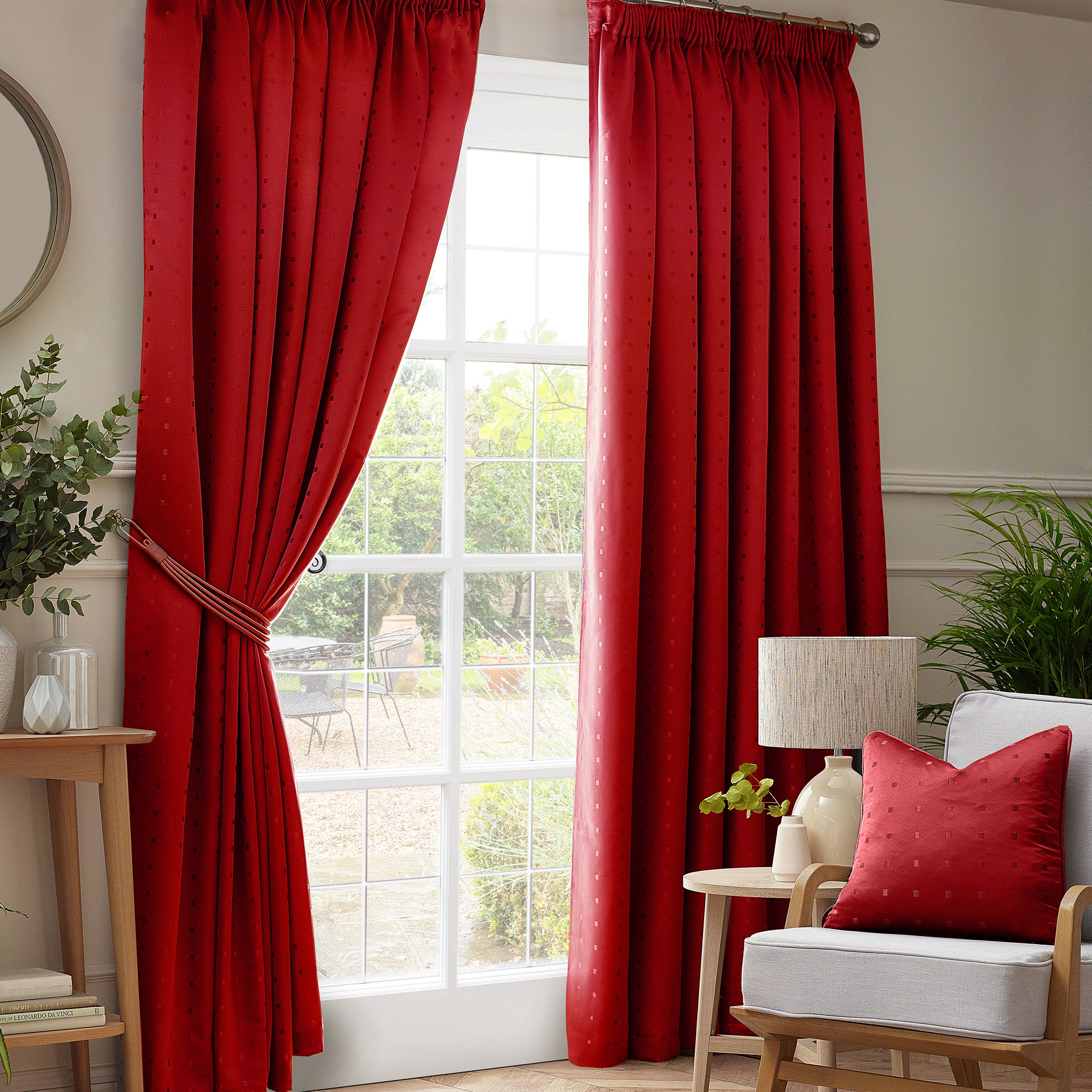 Red Madison Ready Made Pencil Pleat Curtains | Terrys