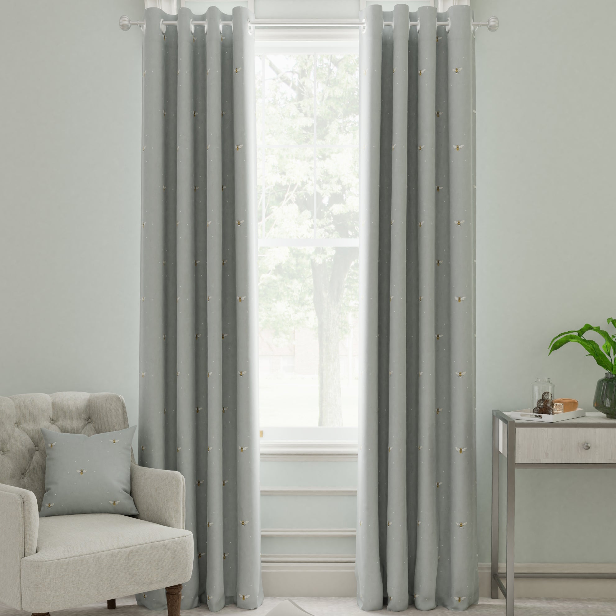 Sophie Allport Bees Made To Measure Curtains Pale Slate