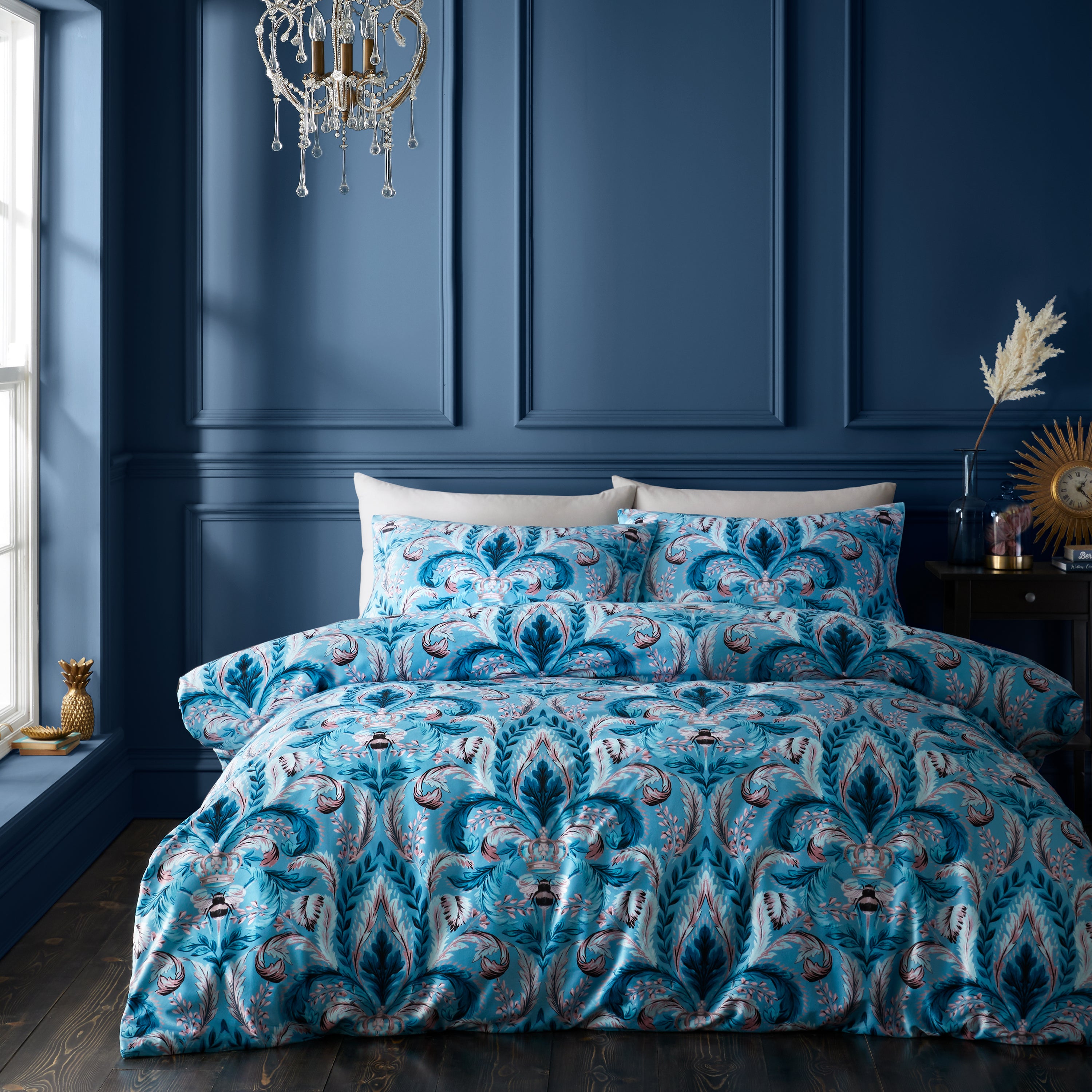 Teal Bridgerton Regency Velvet Duvet Cover Bedding Set | Terrys