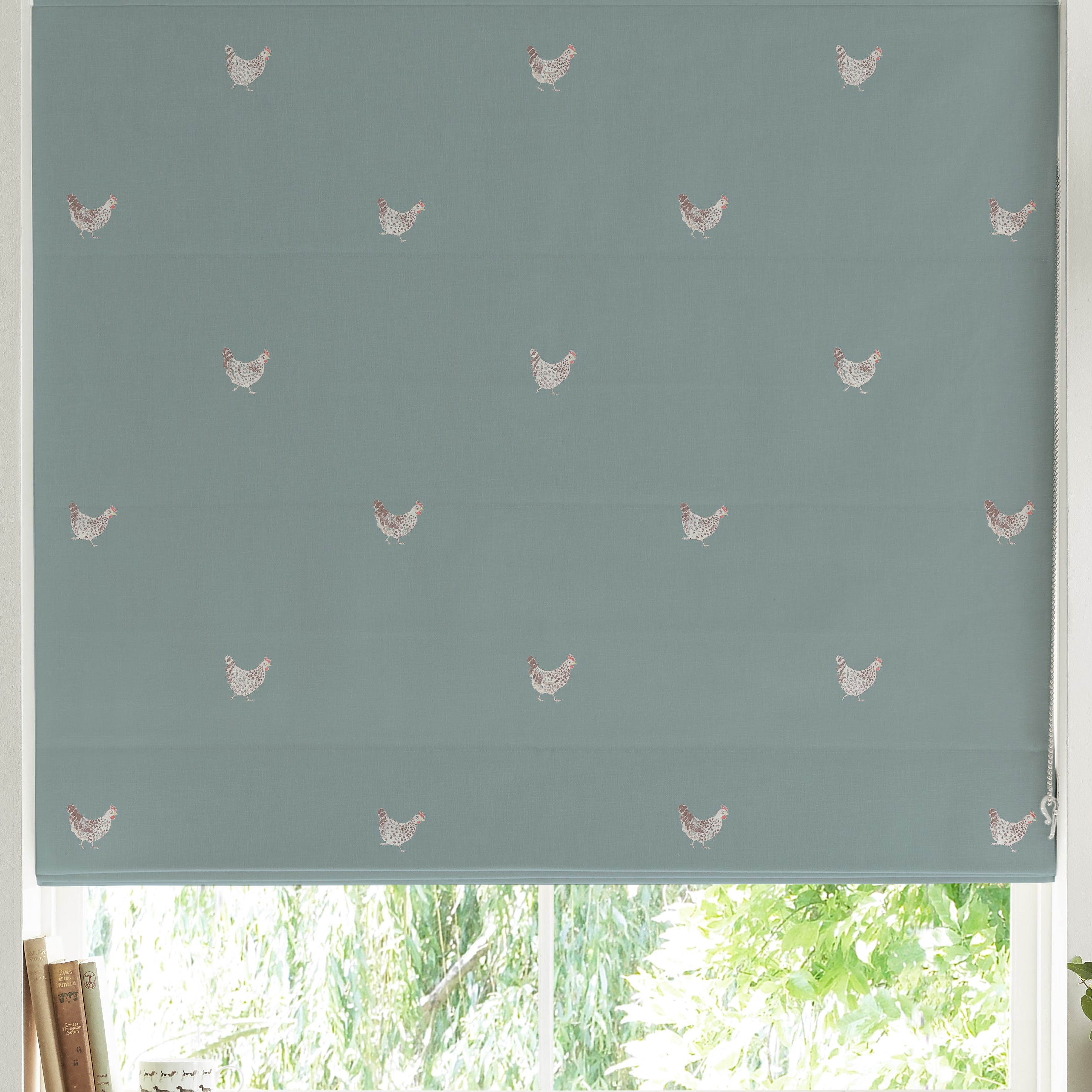 Sophie Allport Chicken Made To Measure Roman Blind Deep Duck Egg