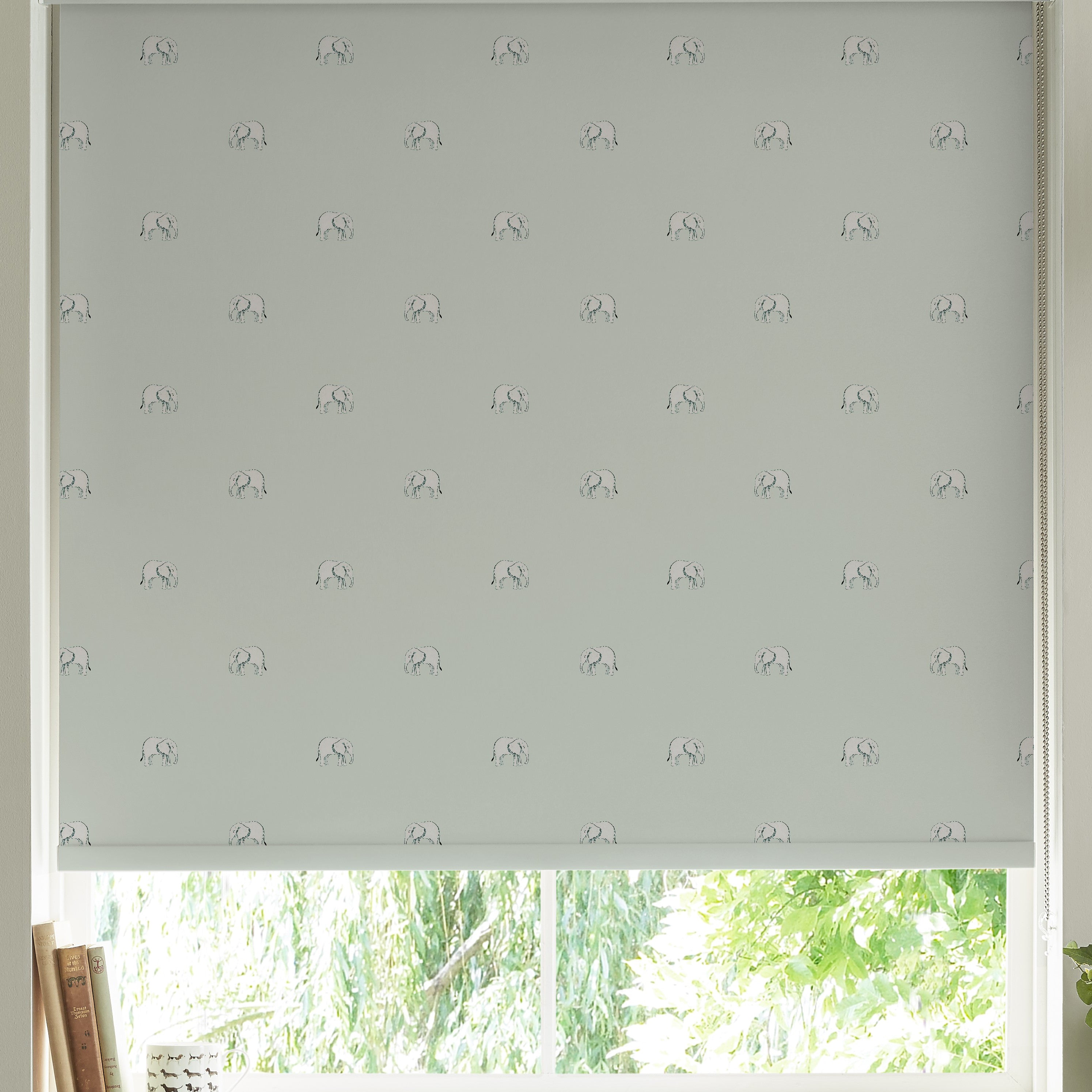 Sophie Allport Elephant Made To Measure Blackout Roller Blind Green Grey