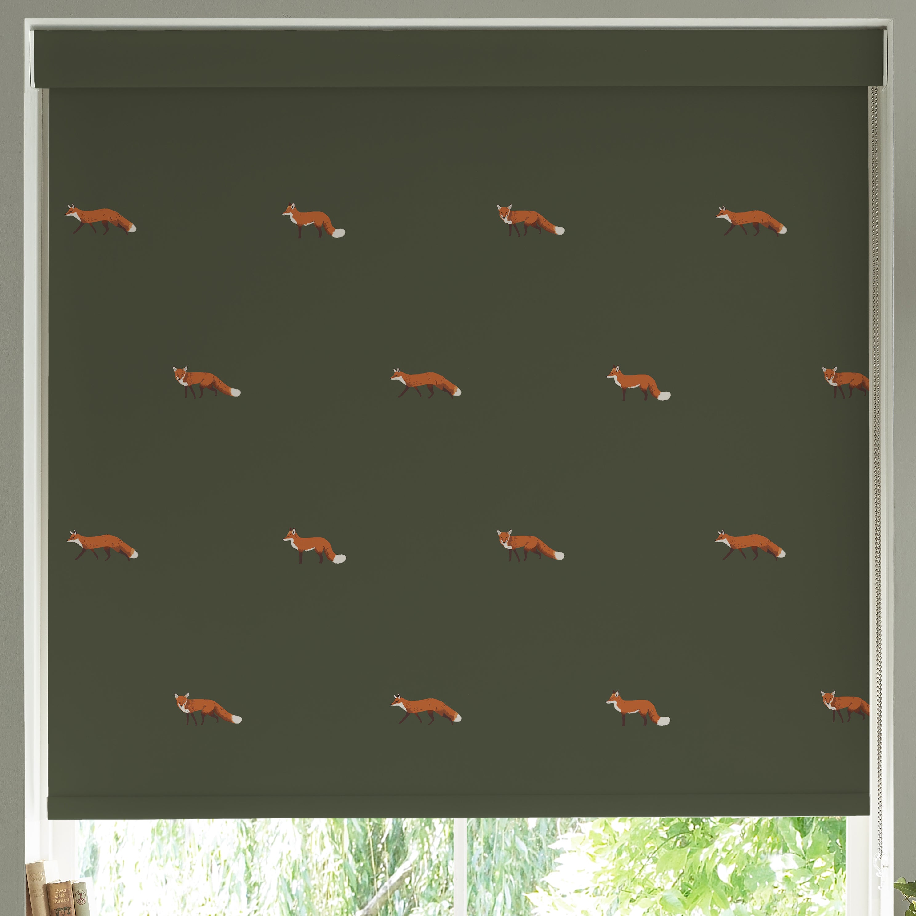 Sophie Allport Foxes Made To Measure Blackout Roller Blind Forest Green