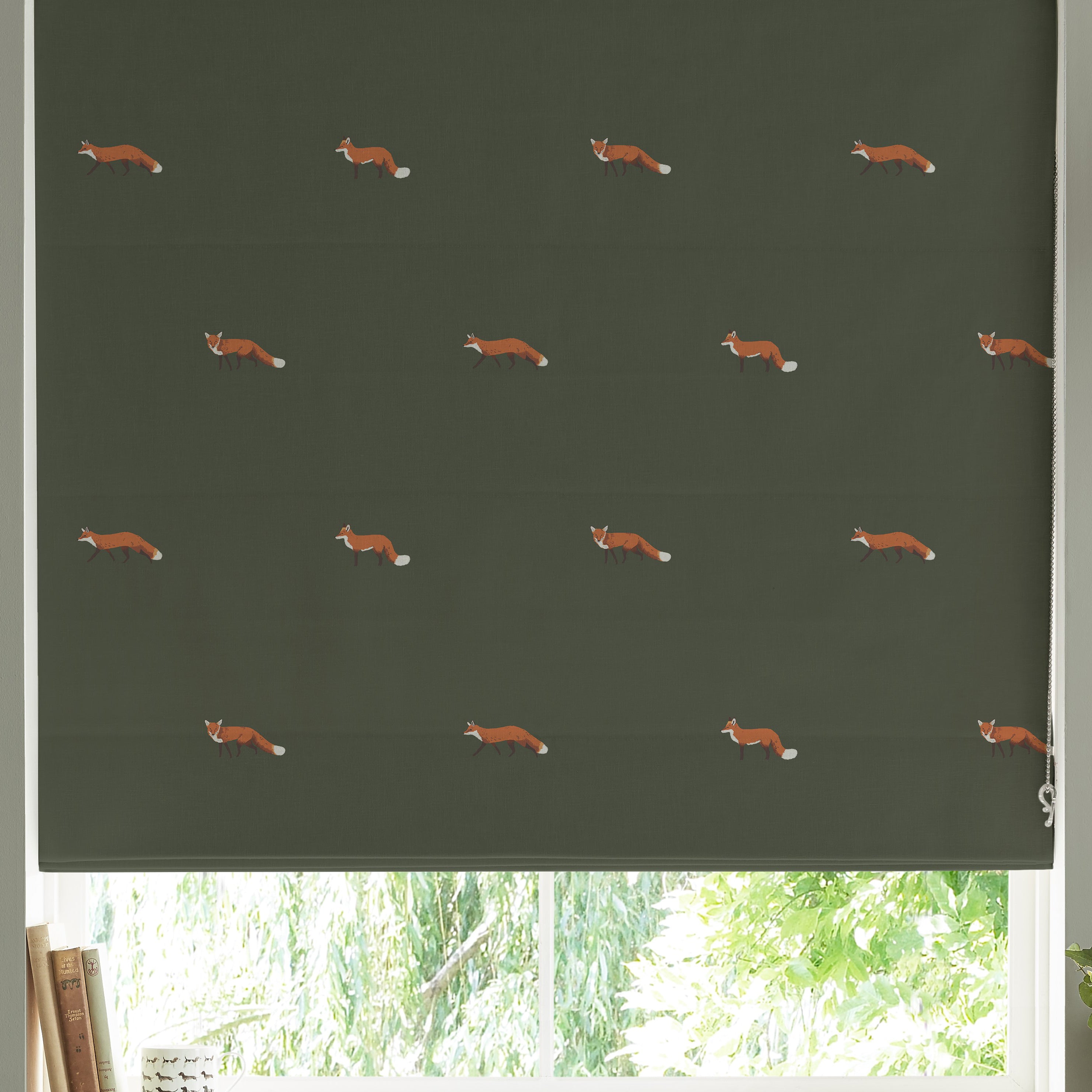 Sophie Allport Foxes Made To Measure Roman Blind Forest Green