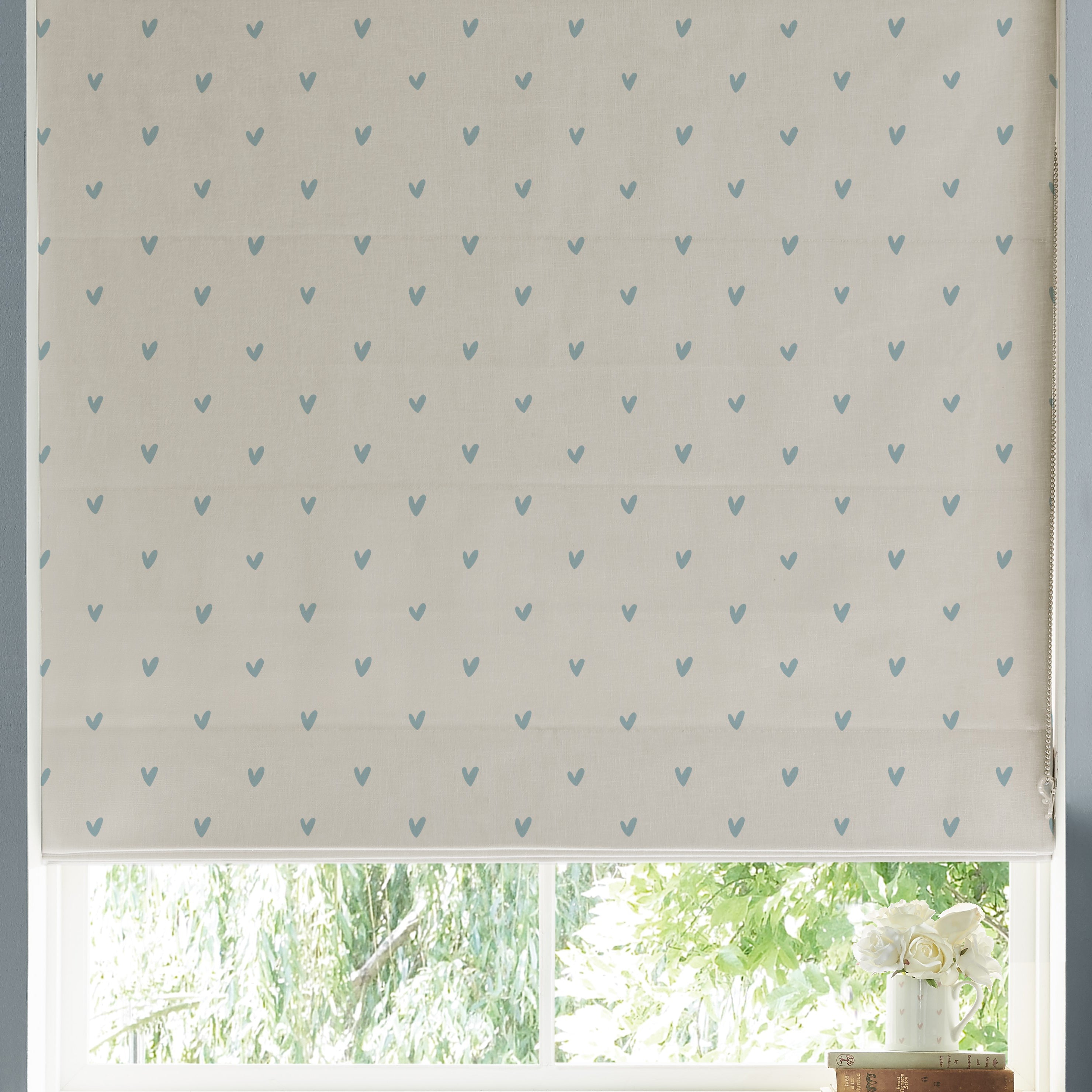 Sophie Allport Hearts Made To Measure Roman Blind Duck Egg