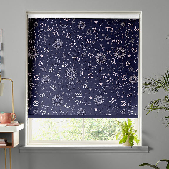 Skinnydip Zodiac Made To Measure Blackout Roller Blind Navy and Pink