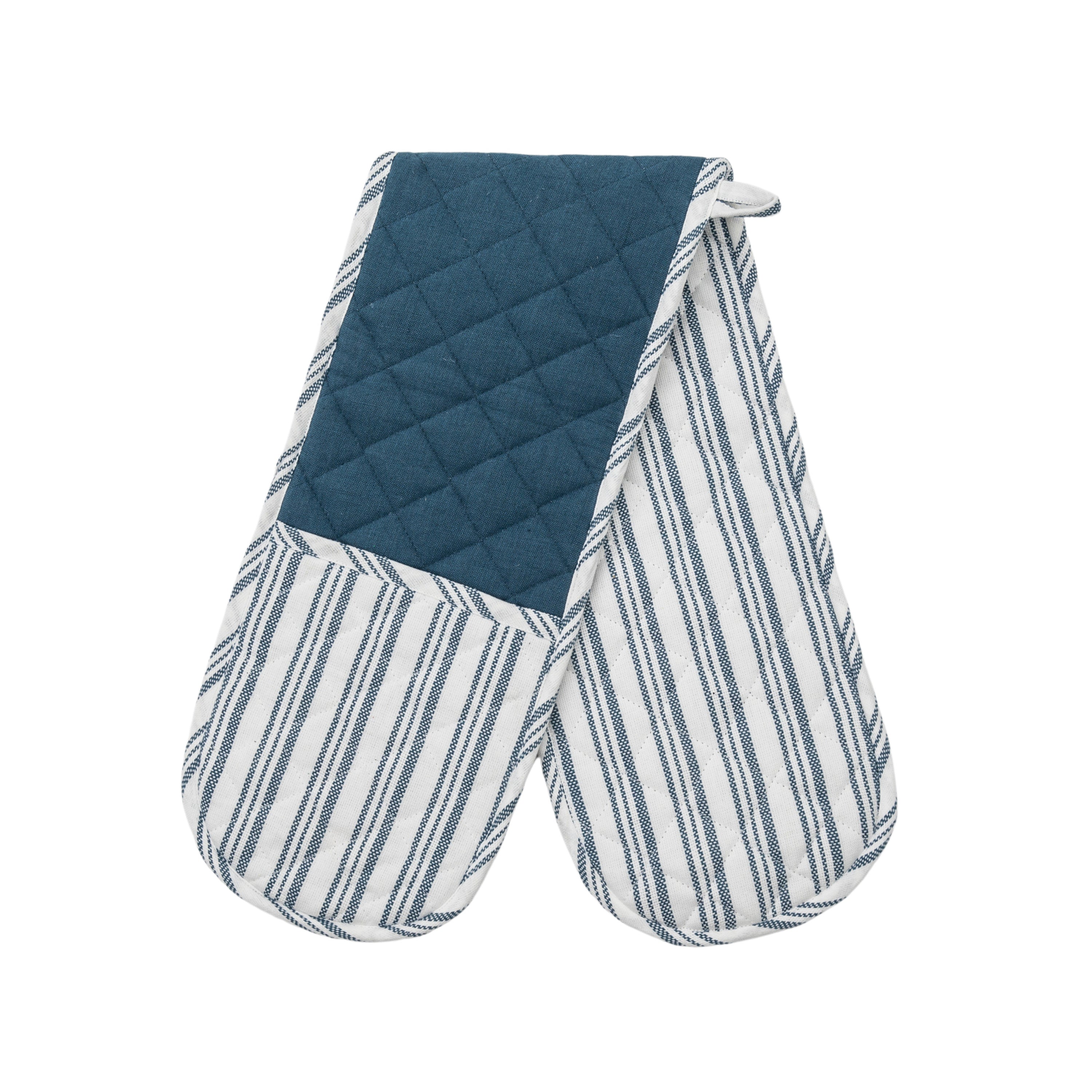 Organic Cotton Stripe Double Oven Glove in Blue | Low Cost Delivery ...