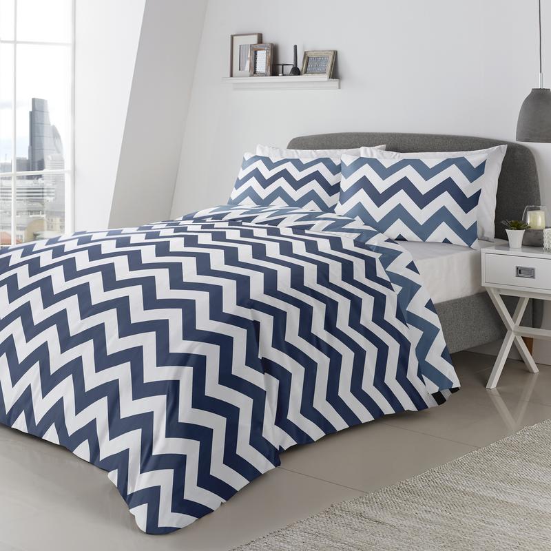 Chevron Bedding Set In Blue Free Delivery 100 Orders Terrys Fabrics Uk