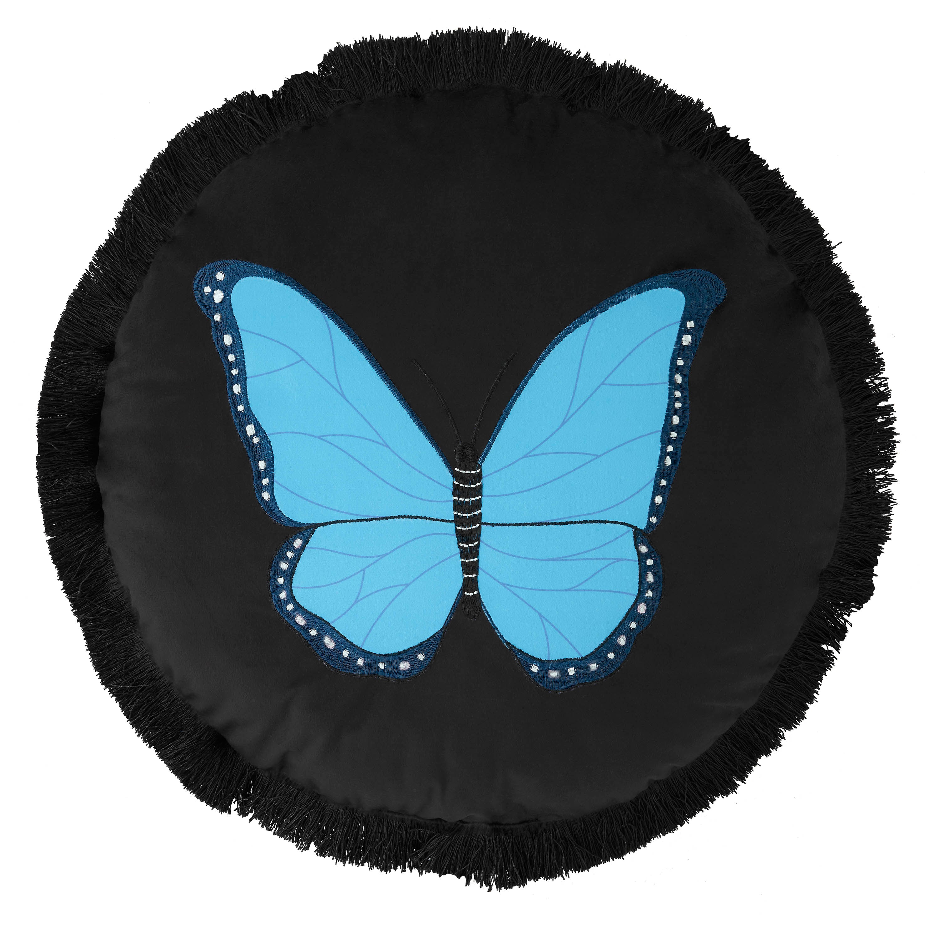 Skinnydip Embroidered Butterfly Round Filled Cushion 50cm Midnight