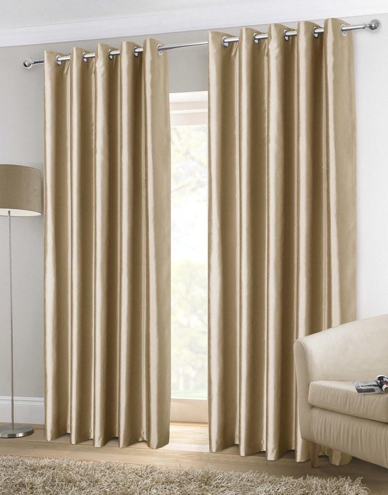 Faux Silk Ready Made Lined Eyelet Curtains In Mink | Terrys Fabrics