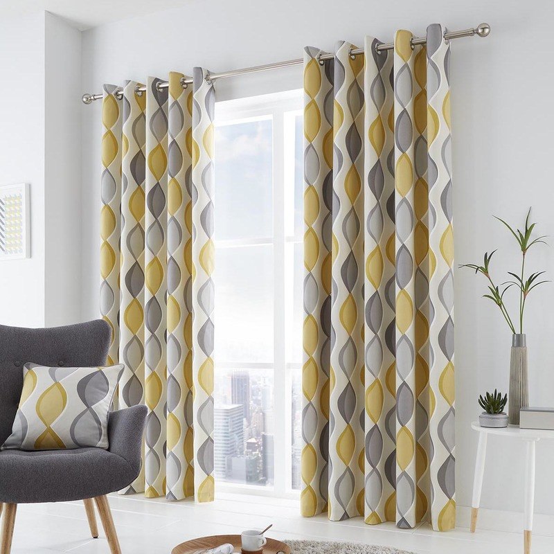 grey yellow curtain fabric