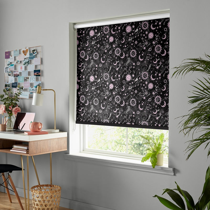 Skinnydip Marble Celestial Made To Measure Blackout Roller Blind Black and Pink