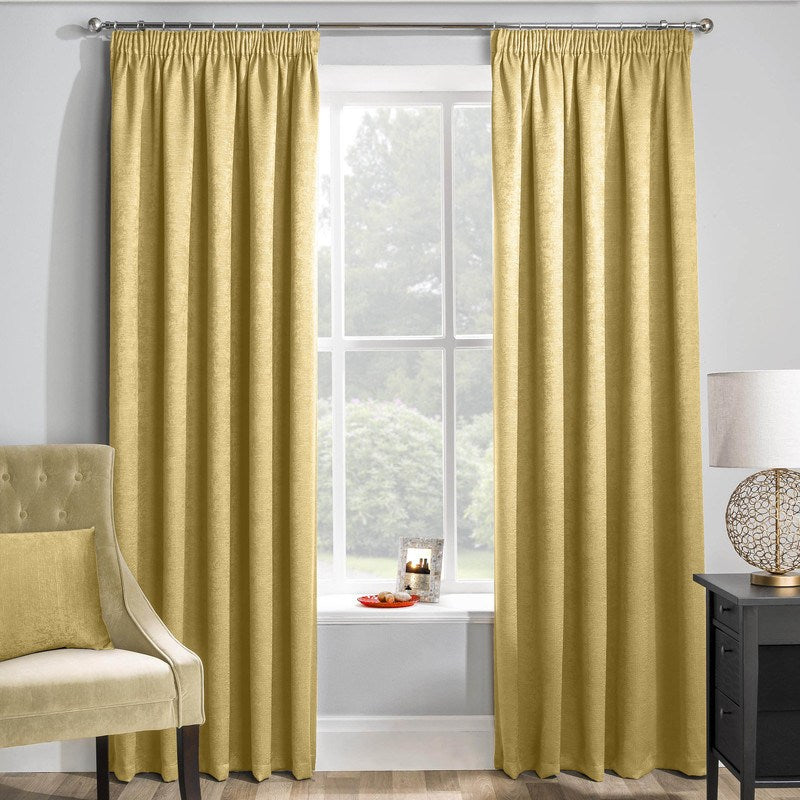 Ochre Matrix Thermal Blockout Ready Made Pencil Pleat Curtains | Terrys