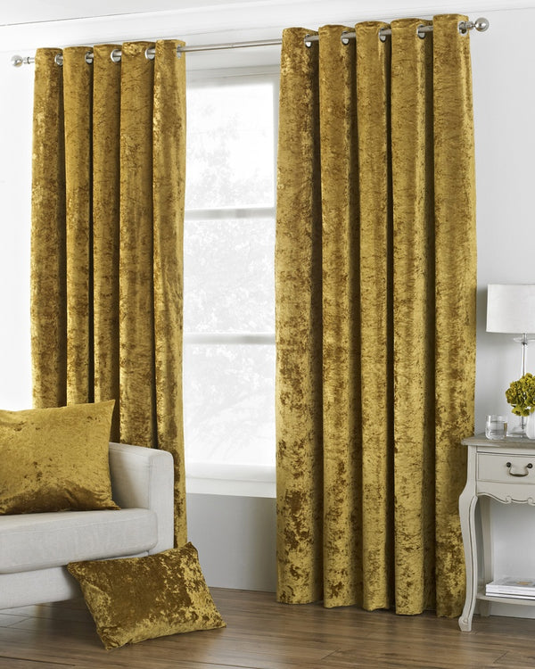 Champagne Luxury Crushed Velvet Lined Eyelet Curtain Pair