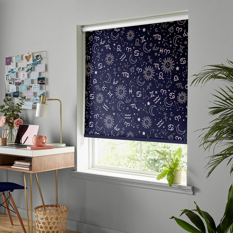 Skinnydip Zodiac Made To Measure Blackout Roller Blind Navy and Pink