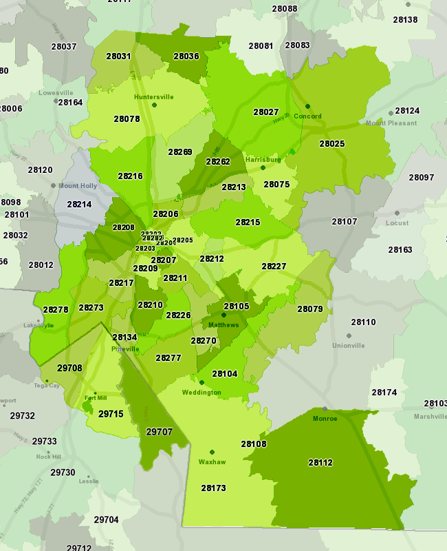 Charlotte Nc Area Zip Code Map - United States Map