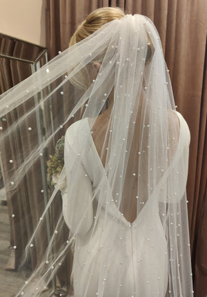 Cheap Blusher Veil Pearl Bridal Veil Viniodress TS1924