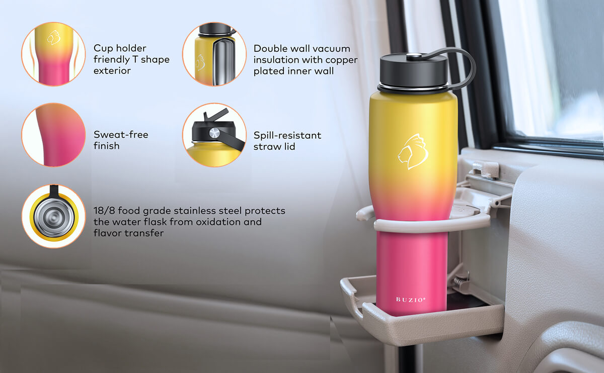 Cup Holder Friendly 32 Oz Insulated Water Bottle