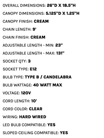 point dume pendant measurements