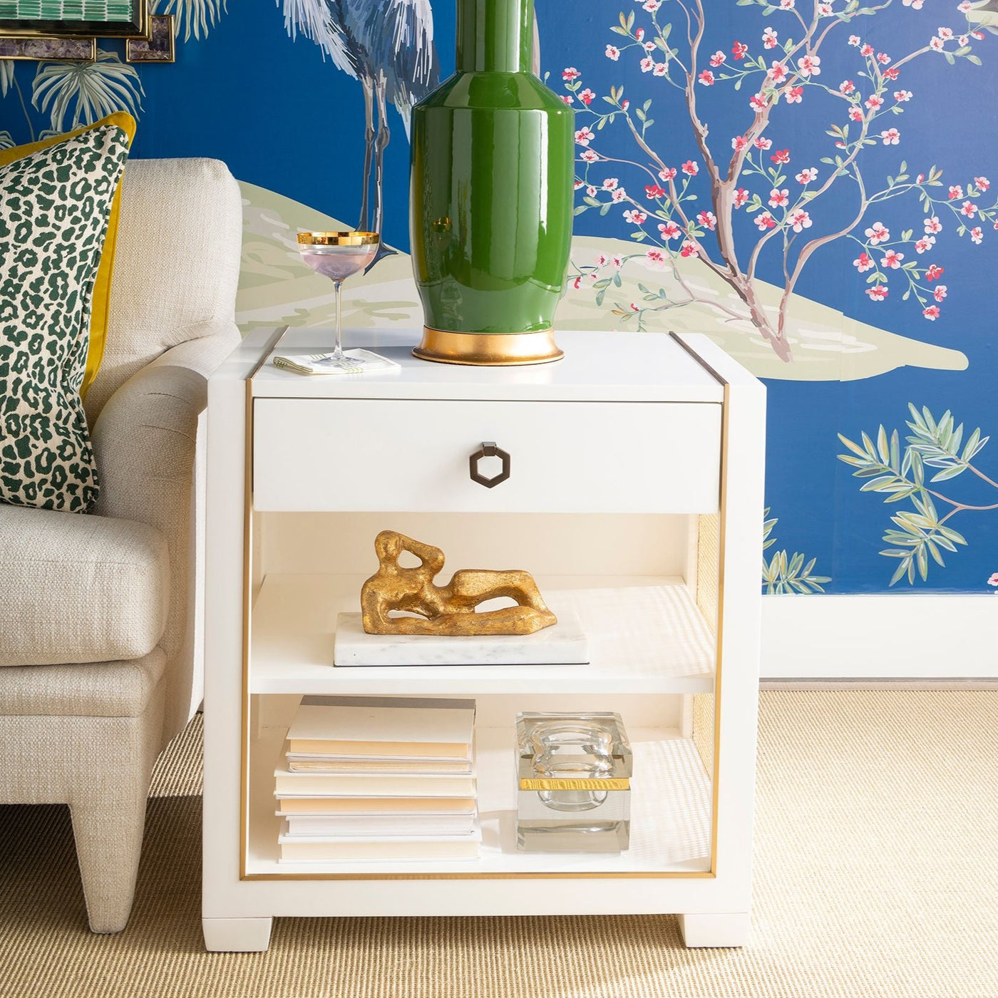 white one drawer side table