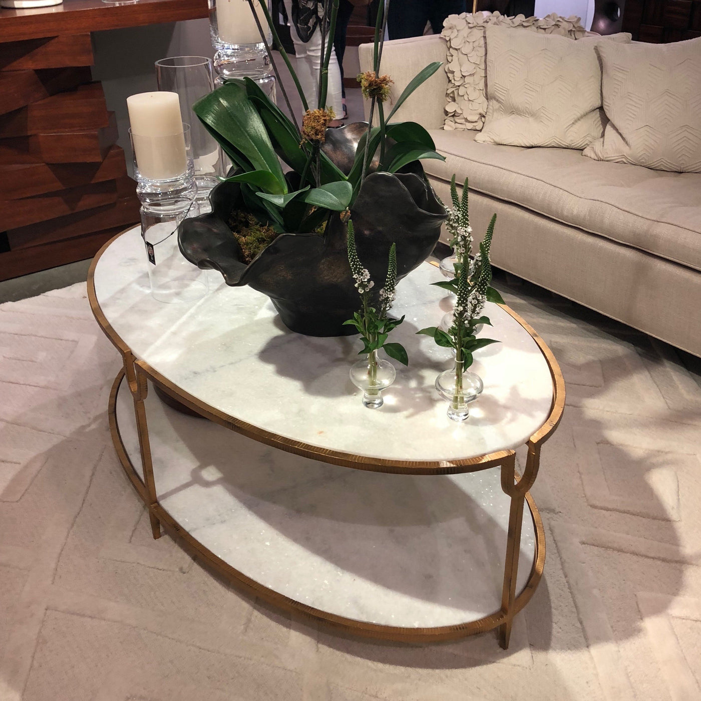 oval stone top coffee table